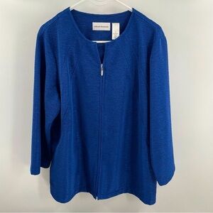 Alfred Dunner Royal Blue Ruched Lightweight Zip Up 3/4 Sleeve Pockets Jacket